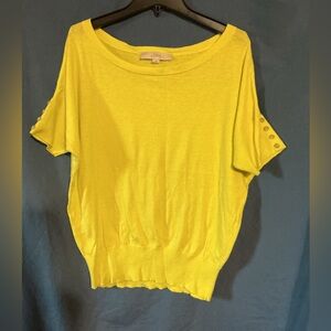 LOFT Short Sleeve Top with Button Detail in Bright Yellow